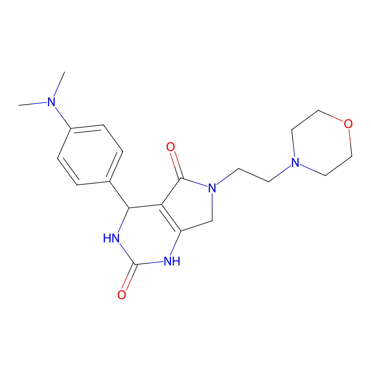 4-(4-(dimethylamino)phenyl)-6-(2-morpholinoethyl)-3,4,6,7-tetrahydro-1H-pyrrolo[3,4-d]pyrimidine-2,5-dione molecular structure, CAS 1170410-90-8