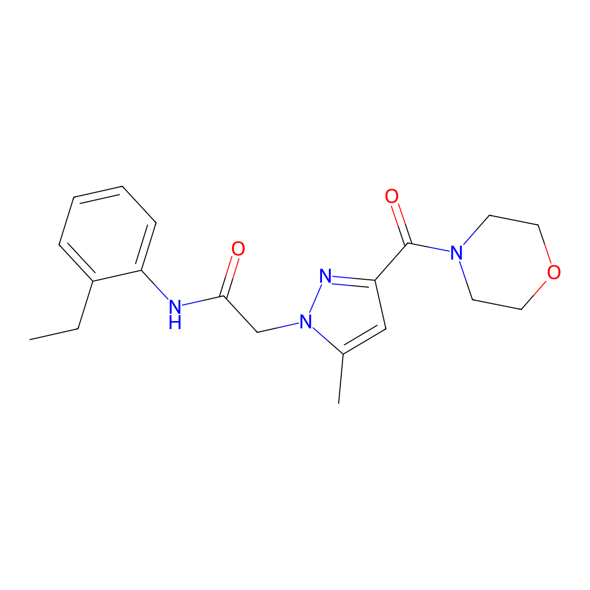 N-(2-ethylphenyl)-2-(5-methyl-3-(morpholine-4-carbonyl)-1H-pyrazol-1-yl)acetamide molecular structure, CAS 1170412-95-9