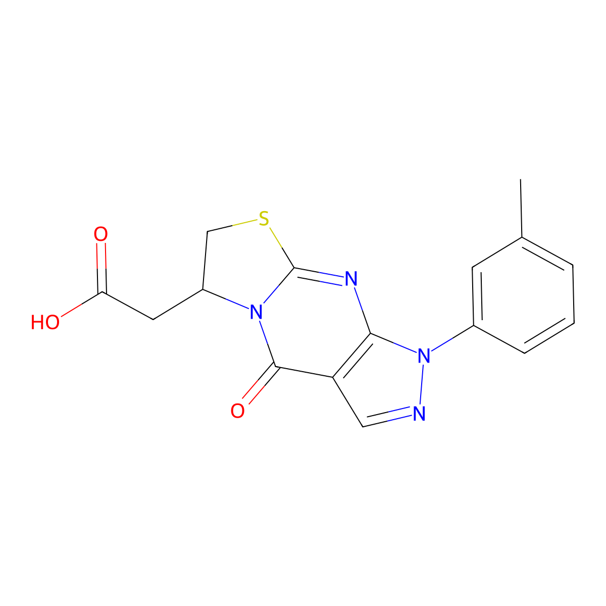 2-(4-Oxo-1-(m-tolyl)-1,4,6,7-tetrahydropyrazolo[3,4-d]thiazolo[3,2-a]pyrimidin-6-yl)acetic acid molecular structure, CAS 1170413-47-4