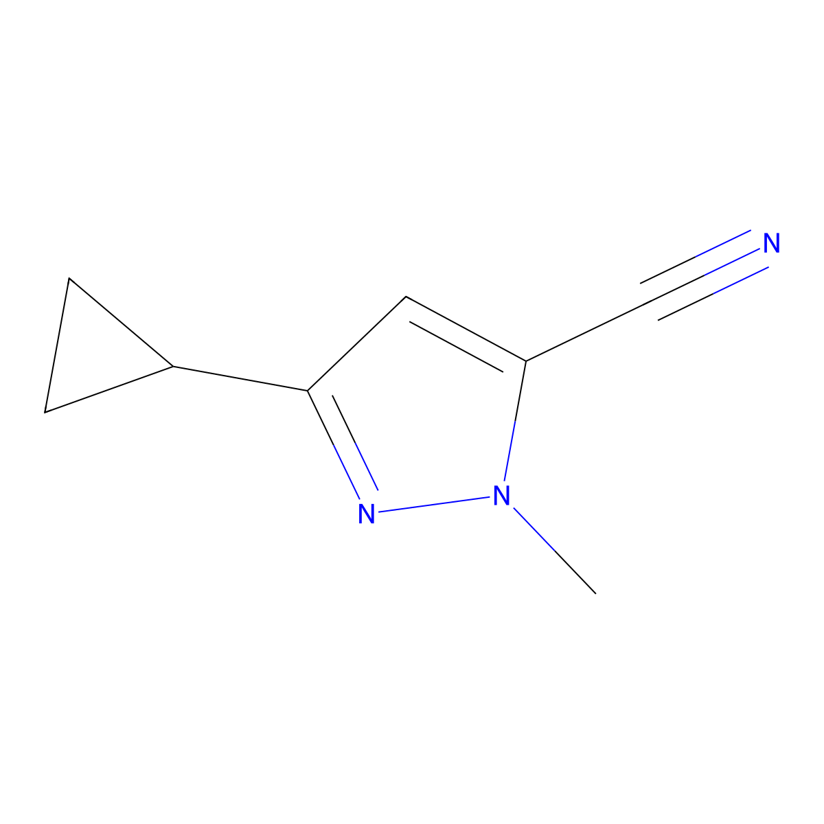 3-cyclopropyl-1-methyl-1H-pyrazole-5-carbonitrile molecular structure, CAS 1170414-02-4