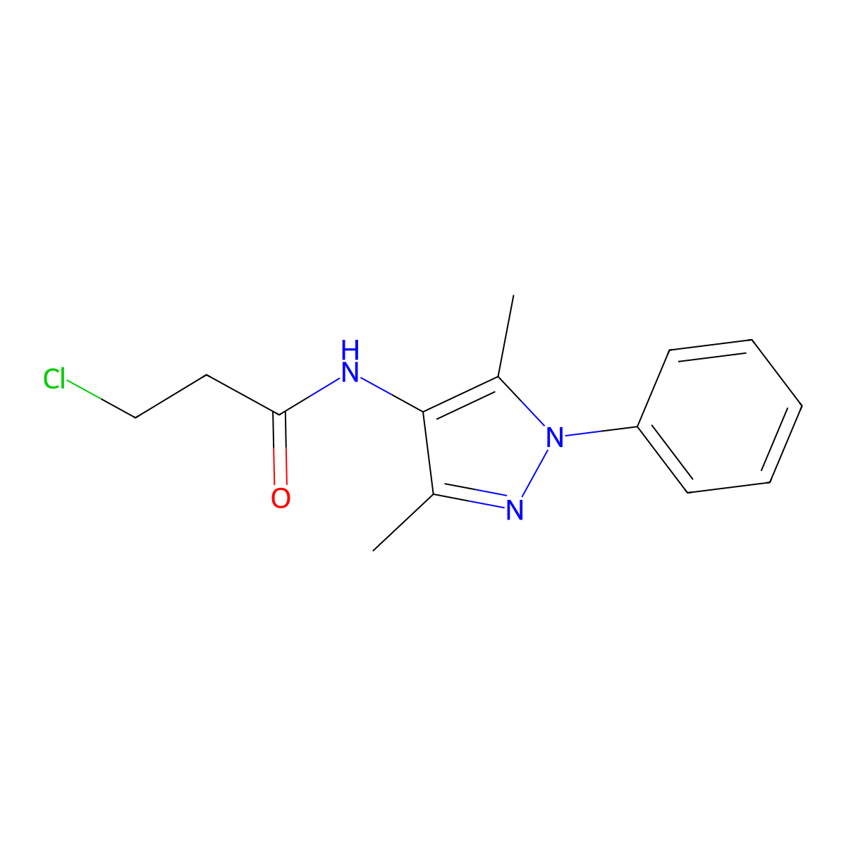 3-chloro-N-(3,5-dimethyl-1-phenyl-1H-pyrazol-4-yl)propanamide molecular structure, CAS 1170415-79-8