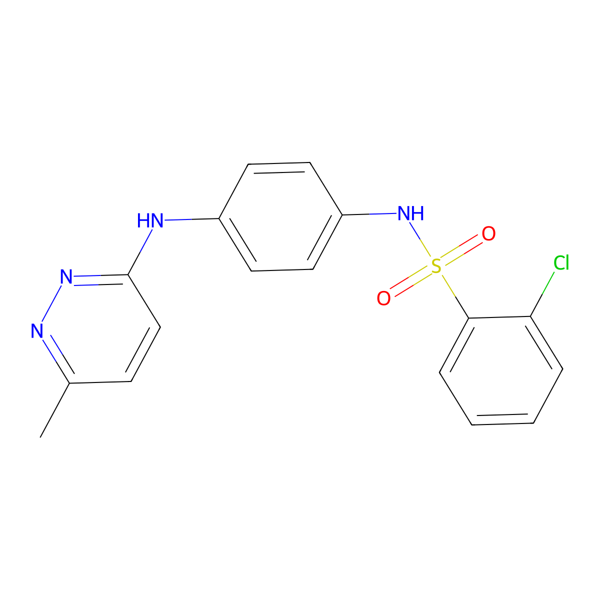 2-chloro-N-(4-((6-methylpyridazin-3-yl)amino)phenyl)benzenesulfonamide molecular structure, CAS 1170418-65-1