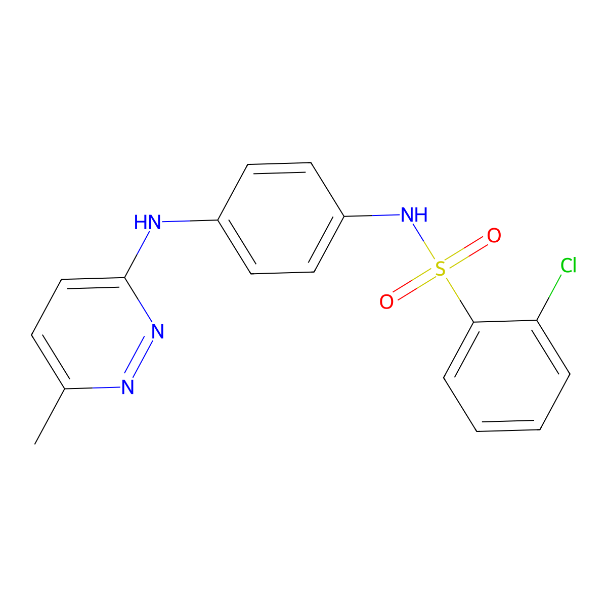 2-chloro-N-(4-((6-methylpyridazin-3-yl)amino)phenyl)benzenesulfonamide molecular structure, CAS 1170418-65-1