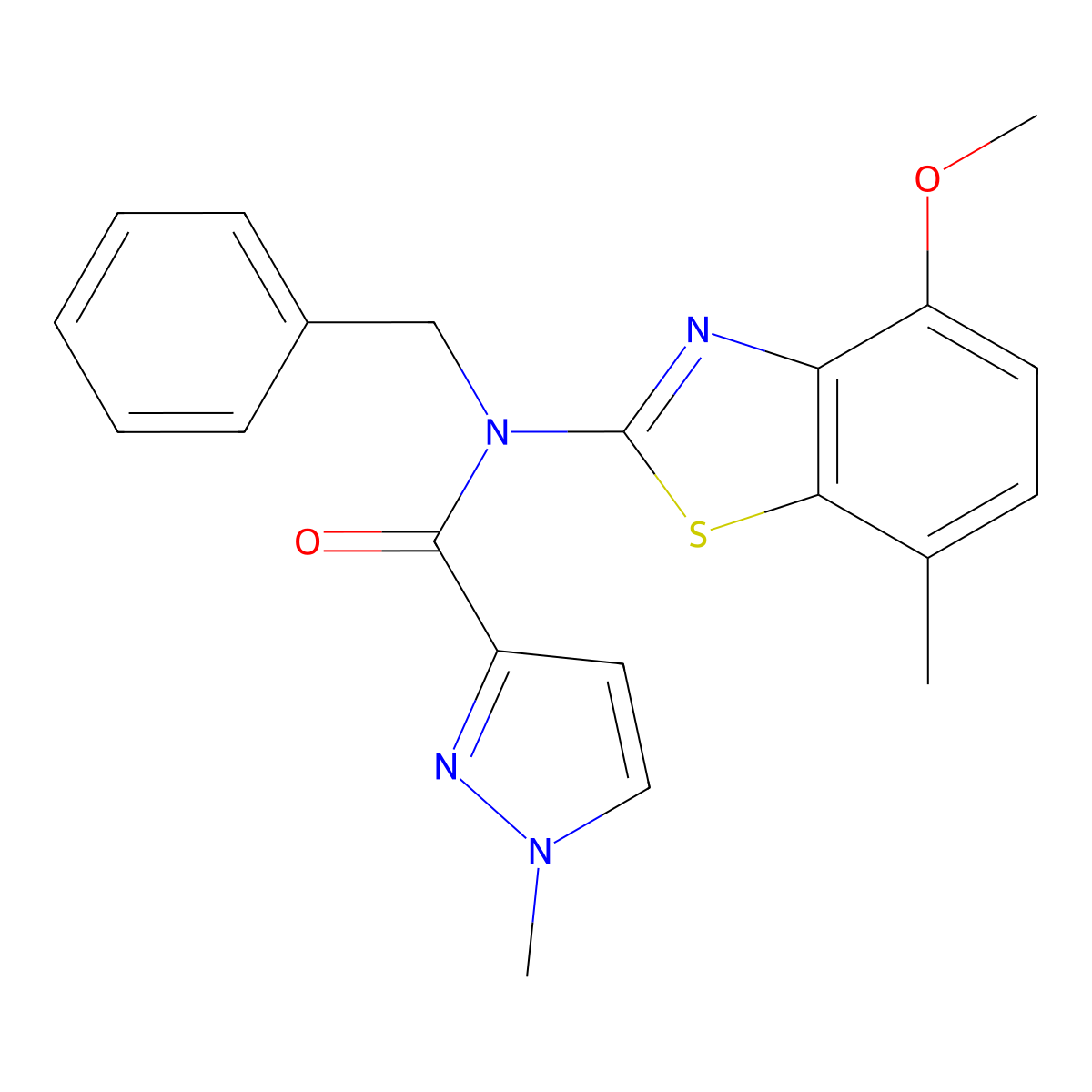 N-benzyl-N-(4-methoxy-7-methylbenzo[d]thiazol-2-yl)-1-methyl-1H-pyrazole-3-carboxamide molecular structure, CAS 1170422-46-4