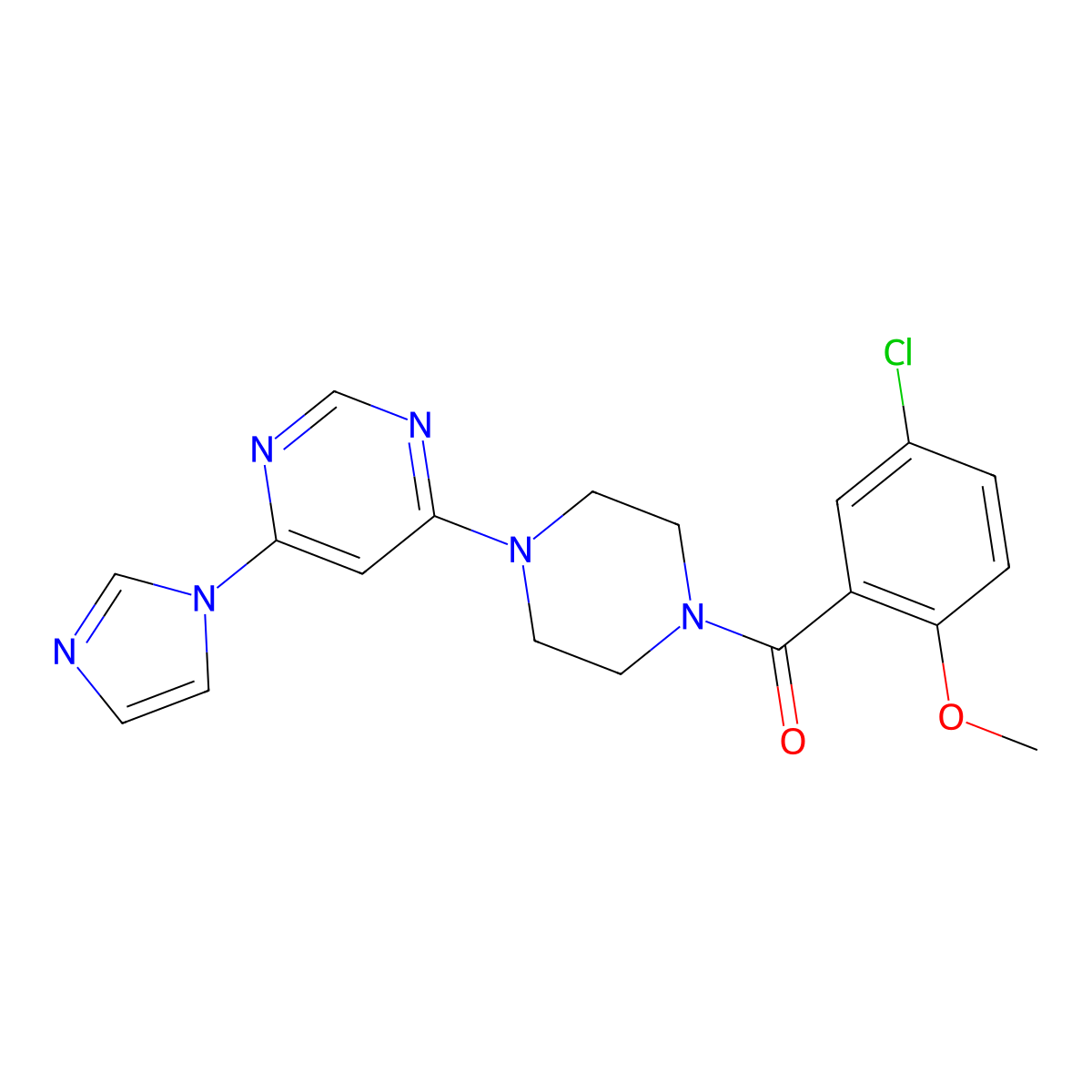 (4-(6-(1H-imidazol-1-yl)pyrimidin-4-yl)piperazin-1-yl)(5-chloro-2-methoxyphenyl)methanone molecular structure, CAS 1170423-31-0
