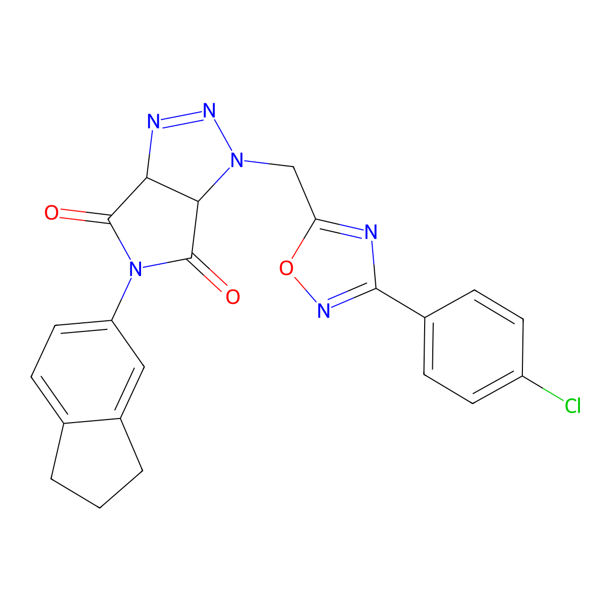 1-((3-(4-chlorophenyl)-1,2,4-oxadiazol-5-yl)methyl)-5-(2,3-dihydro-1H-inden-5-yl)-1,6a-dihydropyrrolo[3,4-d][1,2,3]triazole-4,6(3aH,5H)-dione molecular structure, CAS 1170424-18-6