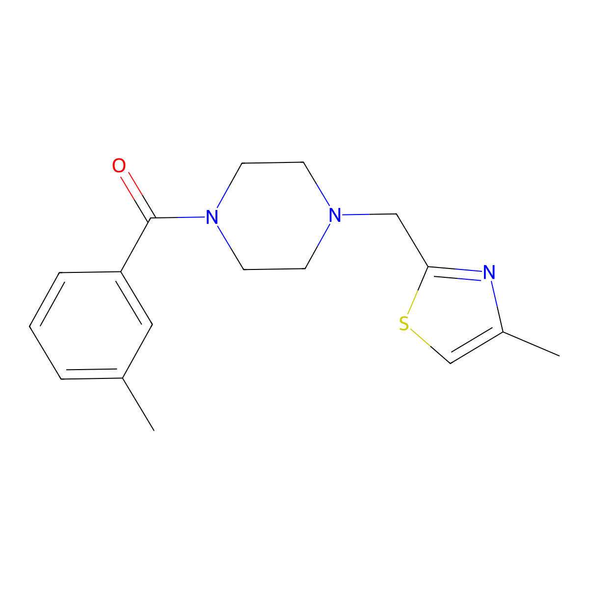 (4-((4-Methylthiazol-2-yl)methyl)piperazin-1-yl)(m-tolyl)methanone molecular structure, CAS 1170425-21-4