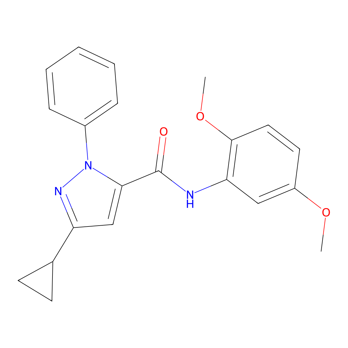 3-cyclopropyl-N-(2,5-dimethoxyphenyl)-1-phenyl-1H-pyrazole-5-carboxamide molecular structure, CAS 1170426-26-2