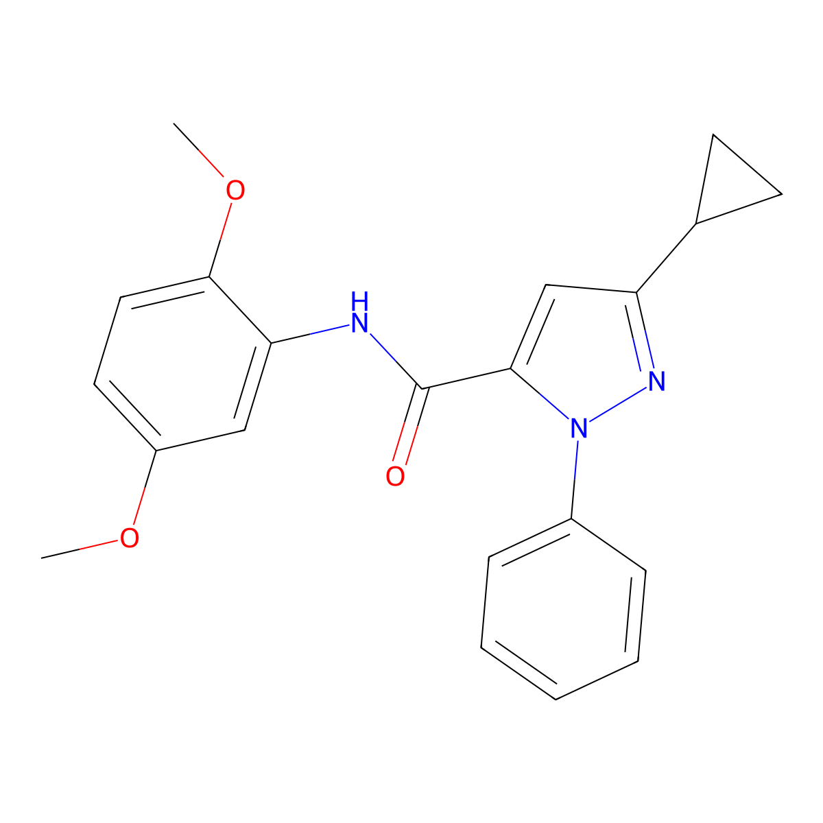 3-cyclopropyl-N-(2,5-dimethoxyphenyl)-1-phenyl-1H-pyrazole-5-carboxamide molecular structure, CAS 1170426-26-2
