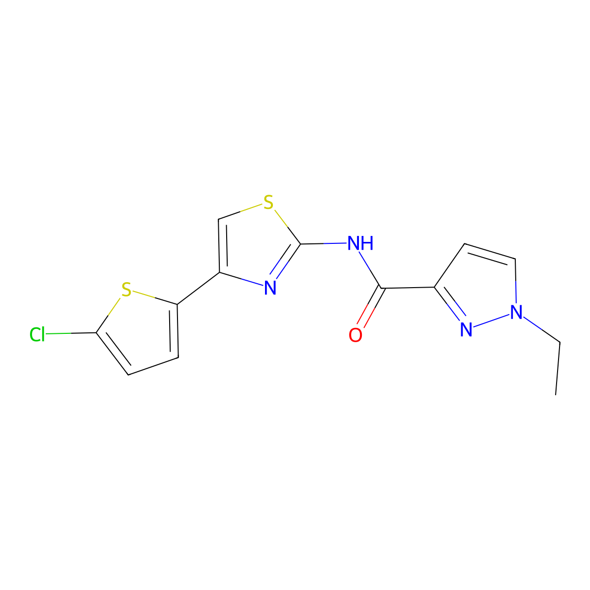N-(4-(5-chlorothiophen-2-yl)thiazol-2-yl)-1-ethyl-1H-pyrazole-3-carboxamide molecular structure, CAS 1170426-35-3