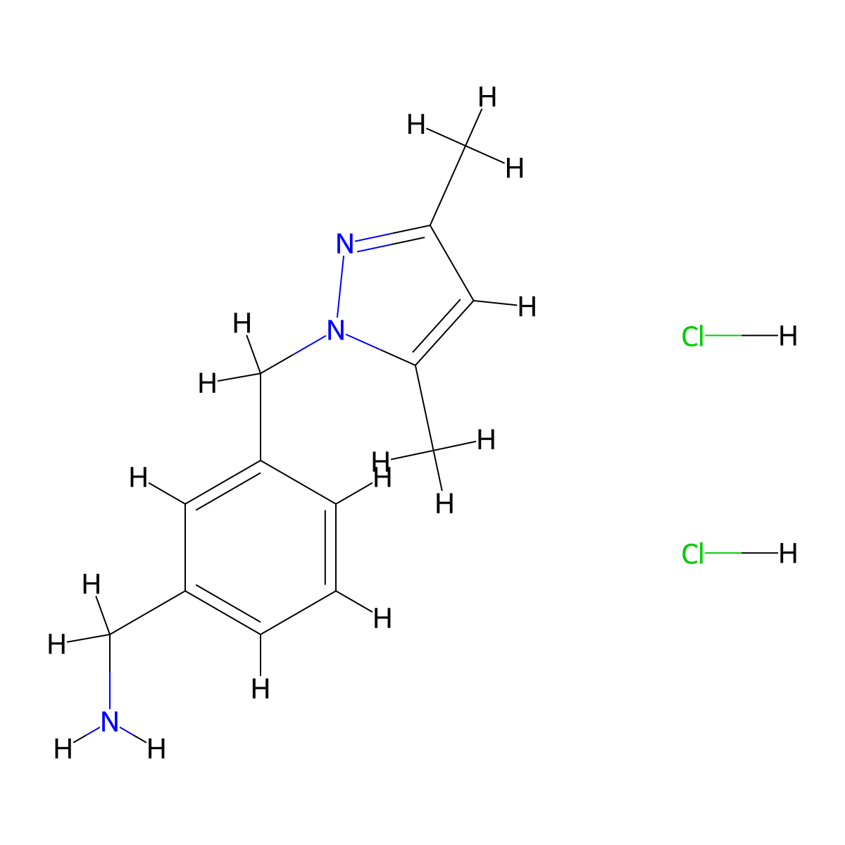(3-((3,5-dimethyl-1H-pyrazol-1-yl)methyl)phenyl)methanamine dihydrochloride molecular structure, CAS 1170427-09-4