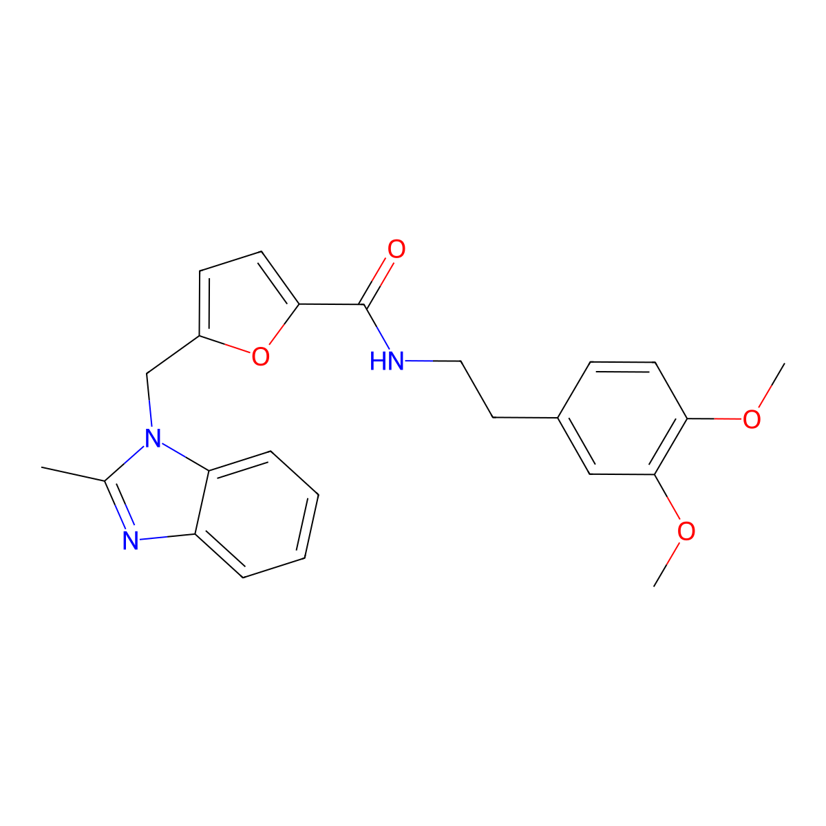 N-(3,4-dimethoxyphenethyl)-5-((2-methyl-1H-benzo[d]imidazol-1-yl)methyl)furan-2-carboxamide molecular structure, CAS 1170428-94-0