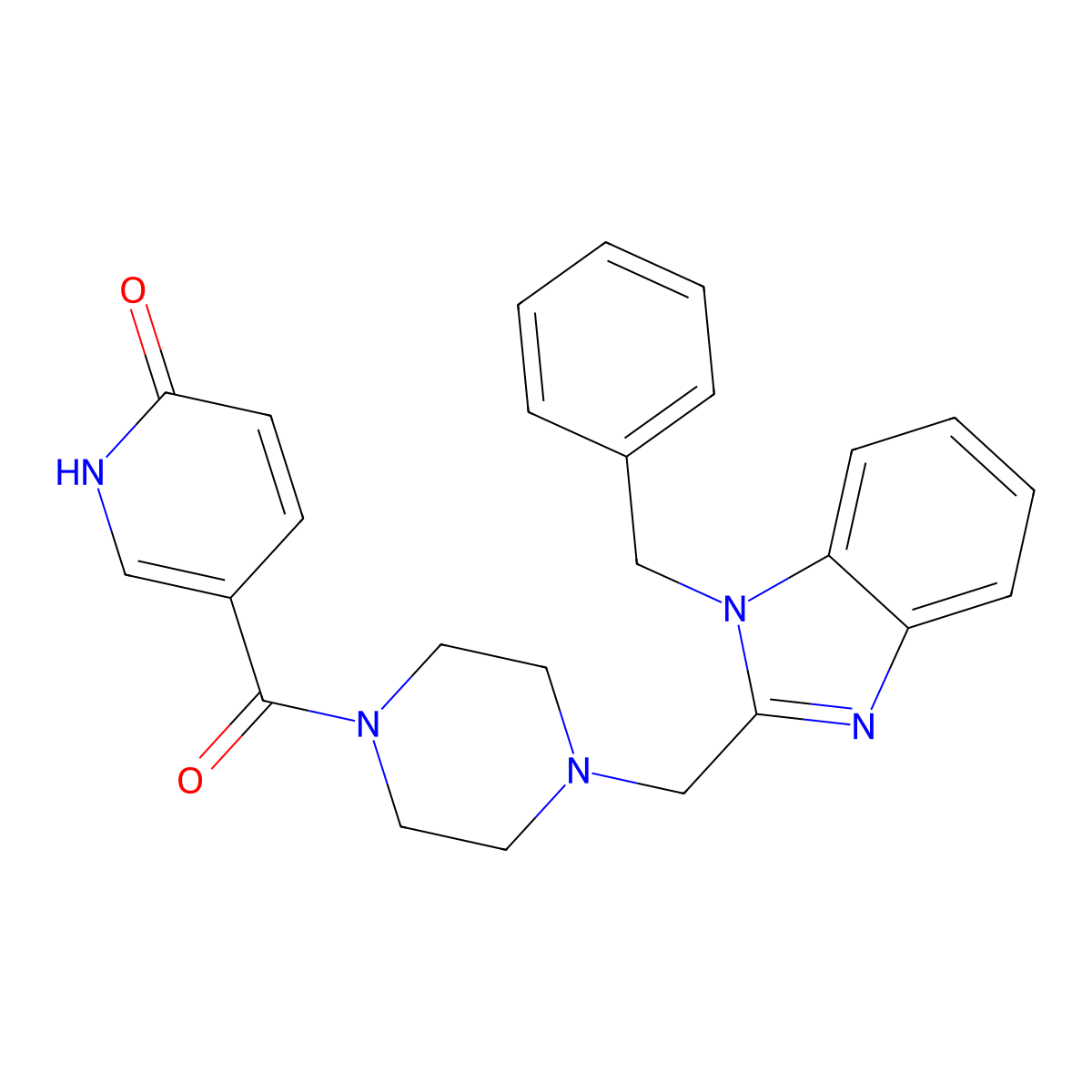 5-(4-((1-benzyl-1H-benzo[d]imidazol-2-yl)methyl)piperazine-1-carbonyl)pyridin-2(1H)-one molecular structure, CAS 1170429-12-5