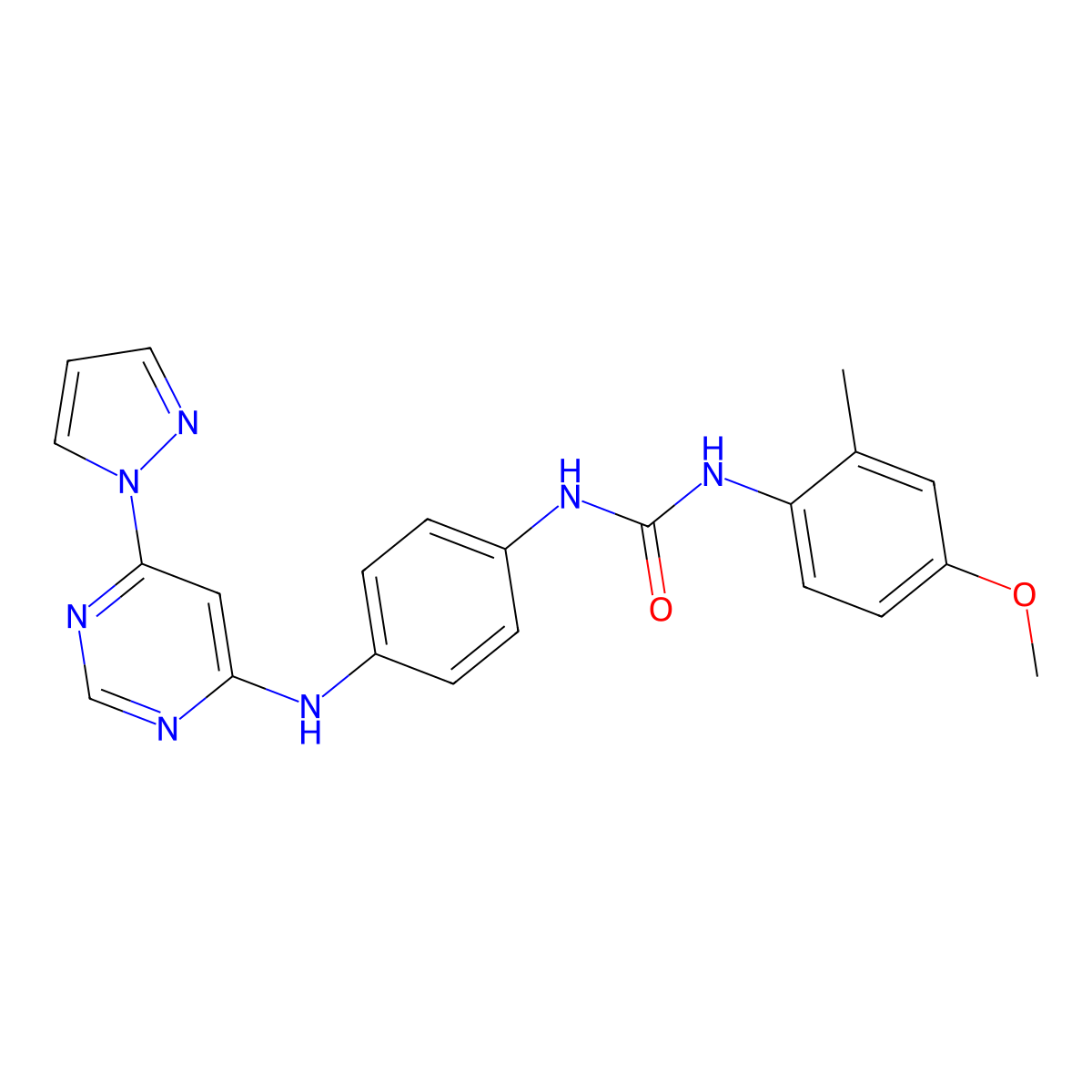 1-(4-((6-(1H-pyrazol-1-yl)pyrimidin-4-yl)amino)phenyl)-3-(4-methoxy-2-methylphenyl)urea molecular structure, CAS 1170429-36-3