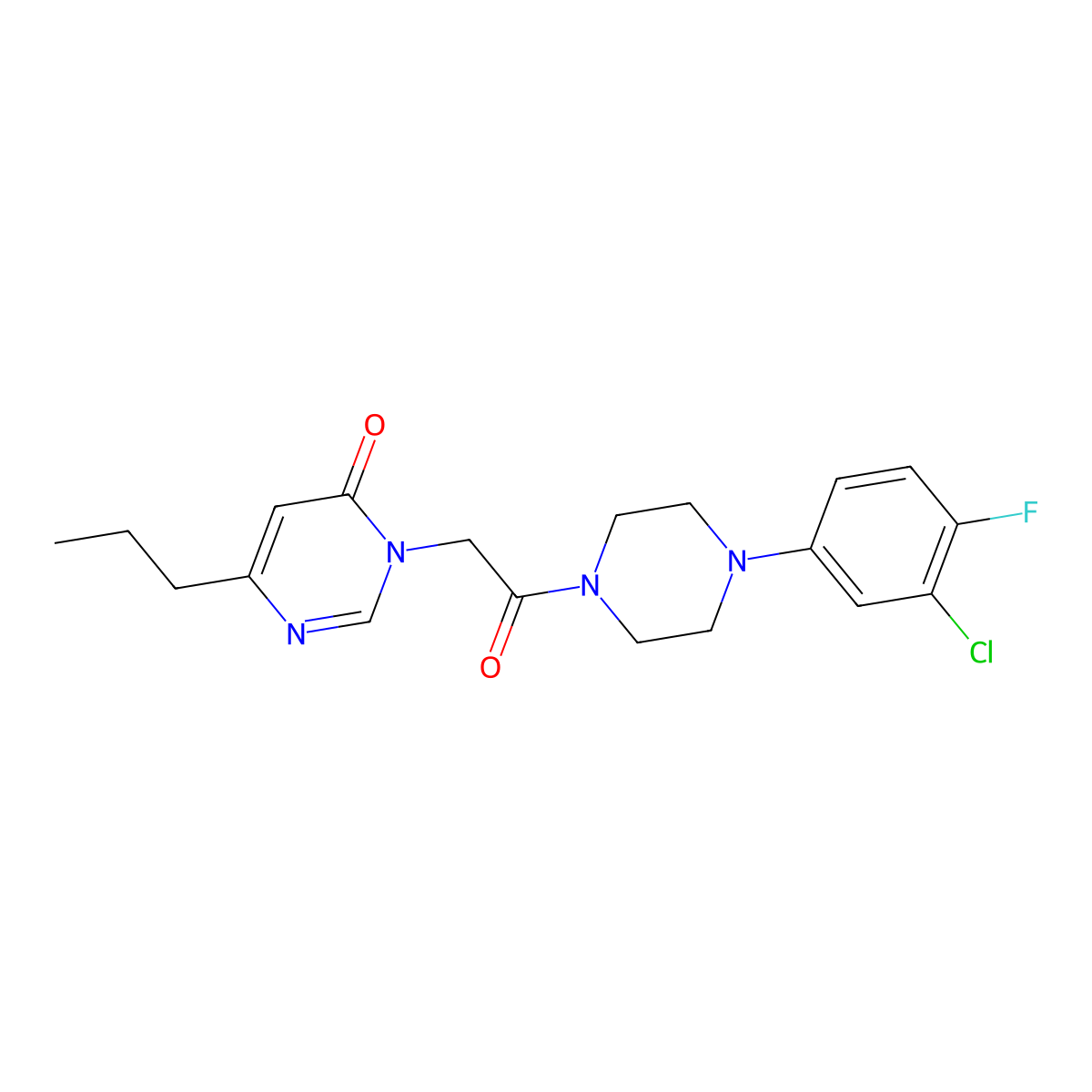 3-(2-(4-(3-chloro-4-fluorophenyl)piperazin-1-yl)-2-oxoethyl)-6-propylpyrimidin-4(3H)-one molecular structure, CAS 1170429-53-4