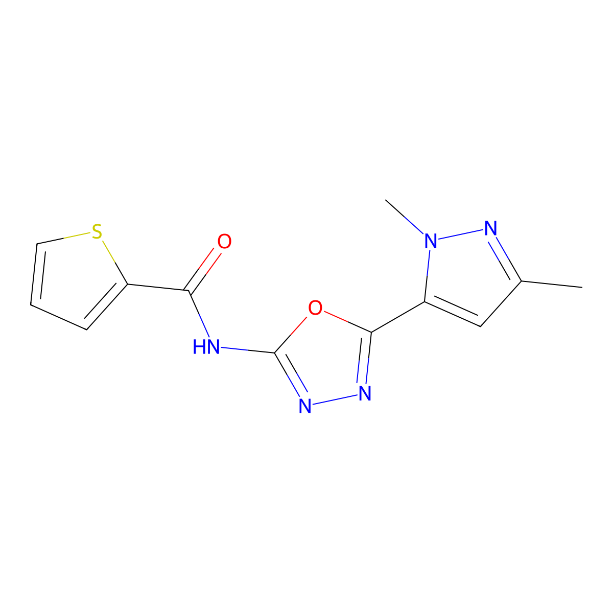 N-[5-(1,3-dimethyl-1H-pyrazol-5-yl)-1,3,4-oxadiazol-2-yl]thiophene-2-carboxamide molecular structure, CAS 1170430-82-6