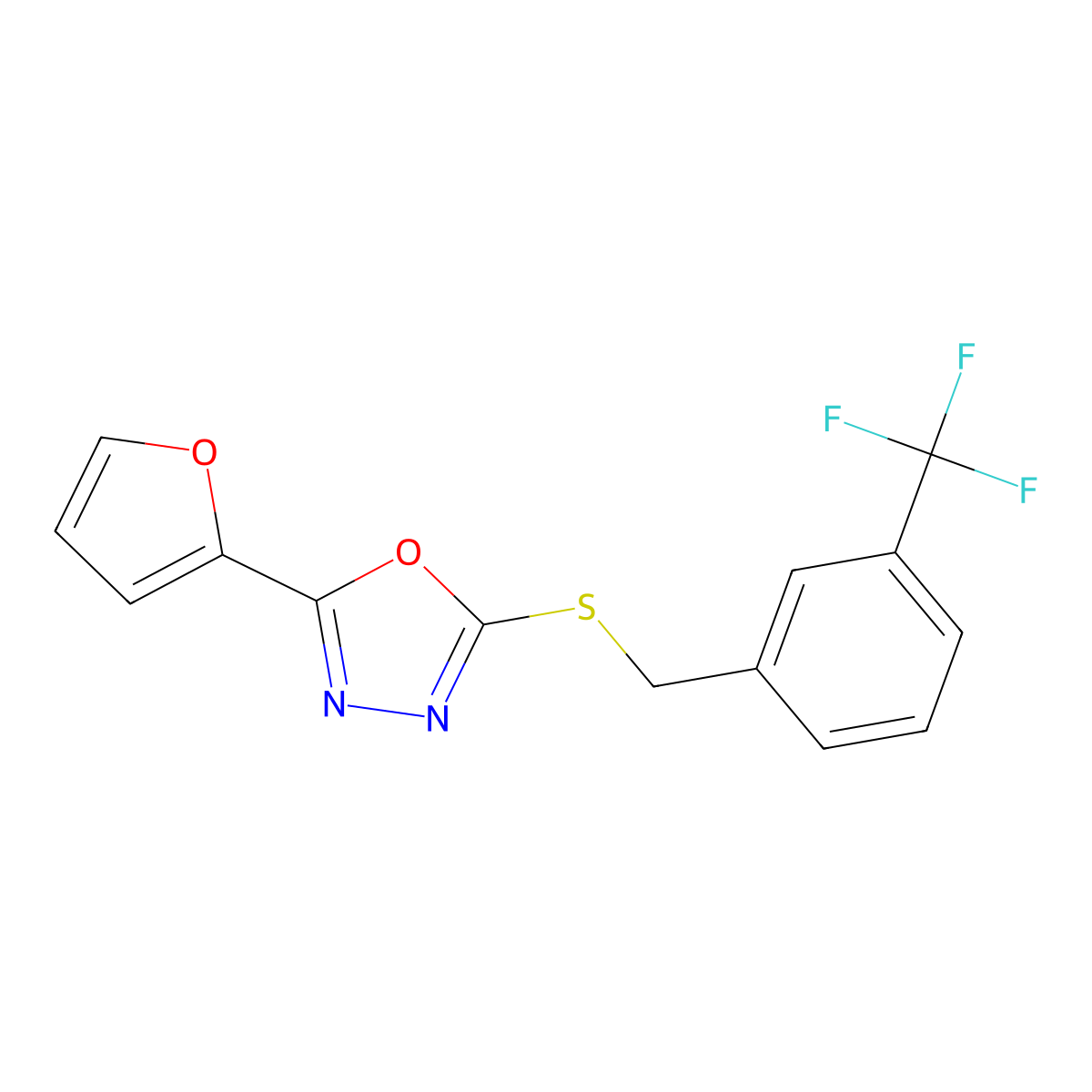 2-(Furan-2-yl)-5-((3-(trifluoromethyl)benzyl)thio)-1,3,4-oxadiazole molecular structure, CAS 1170430-91-7