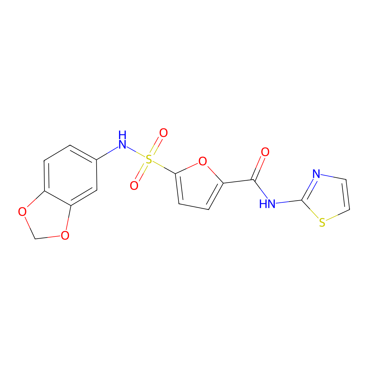 5-(N-(benzo[d][1,3]dioxol-5-yl)sulfamoyl)-N-(thiazol-2-yl)furan-2-carboxamide molecular structure, CAS 1170432-00-4