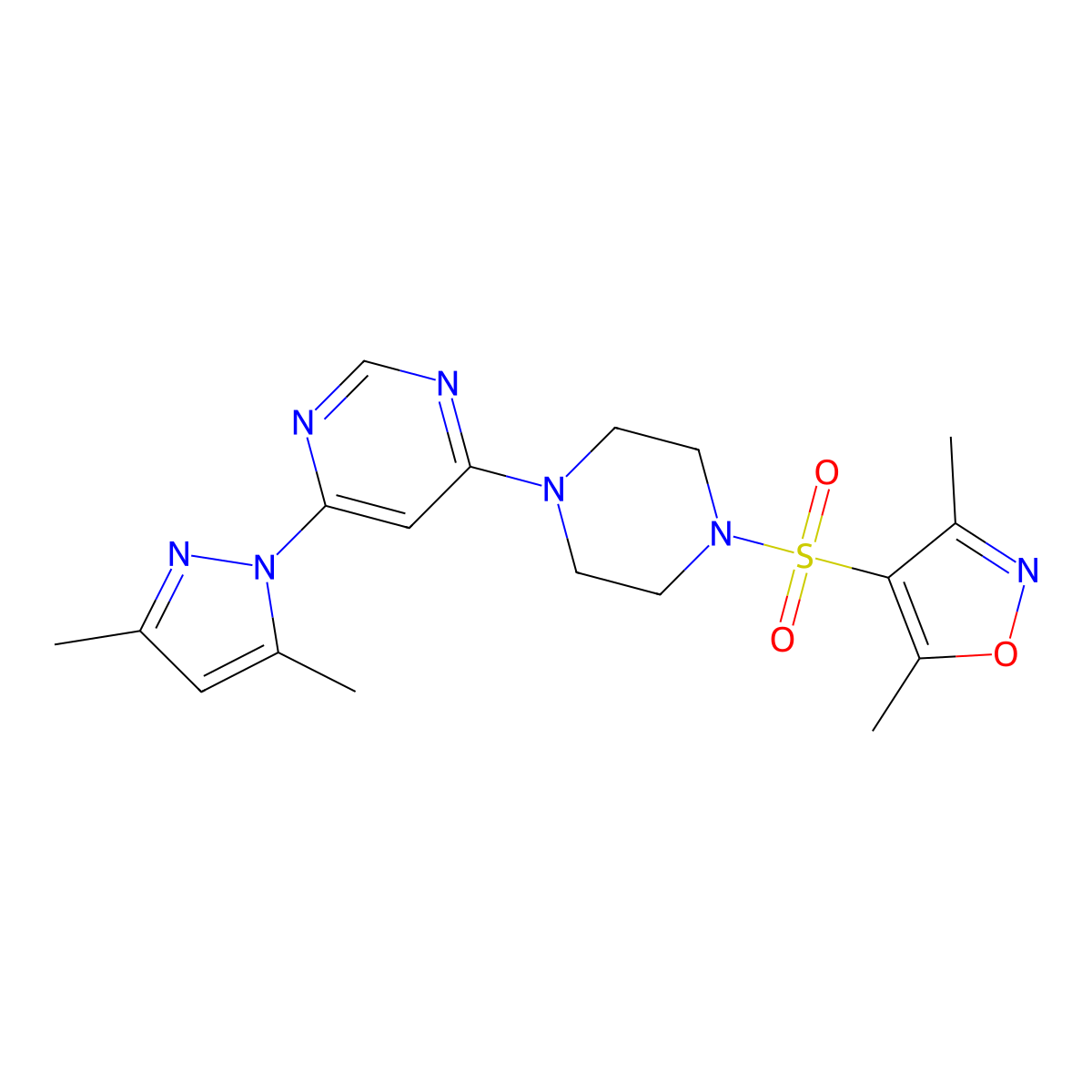4-((4-(6-(3,5-dimethyl-1H-pyrazol-1-yl)pyrimidin-4-yl)piperazin-1-yl)sulfonyl)-3,5-dimethylisoxazole molecular structure, CAS 1170432-15-1