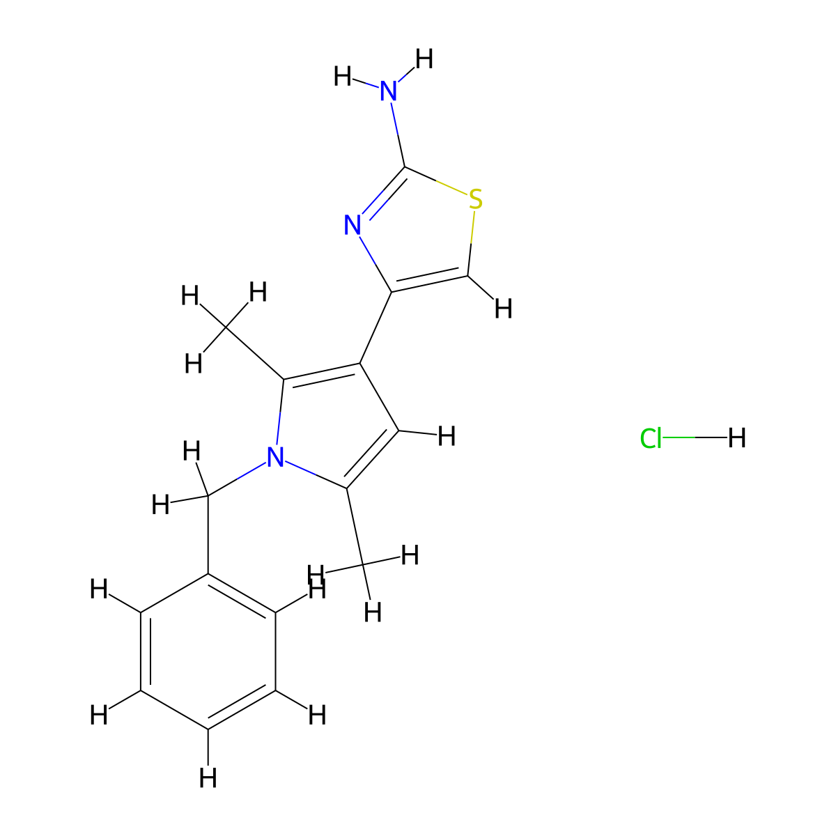4-(1-benzyl-2,5-dimethyl-1H-pyrrol-3-yl)-1,3-thiazol-2-amine hydrochloride molecular structure, CAS 1170432-25-3