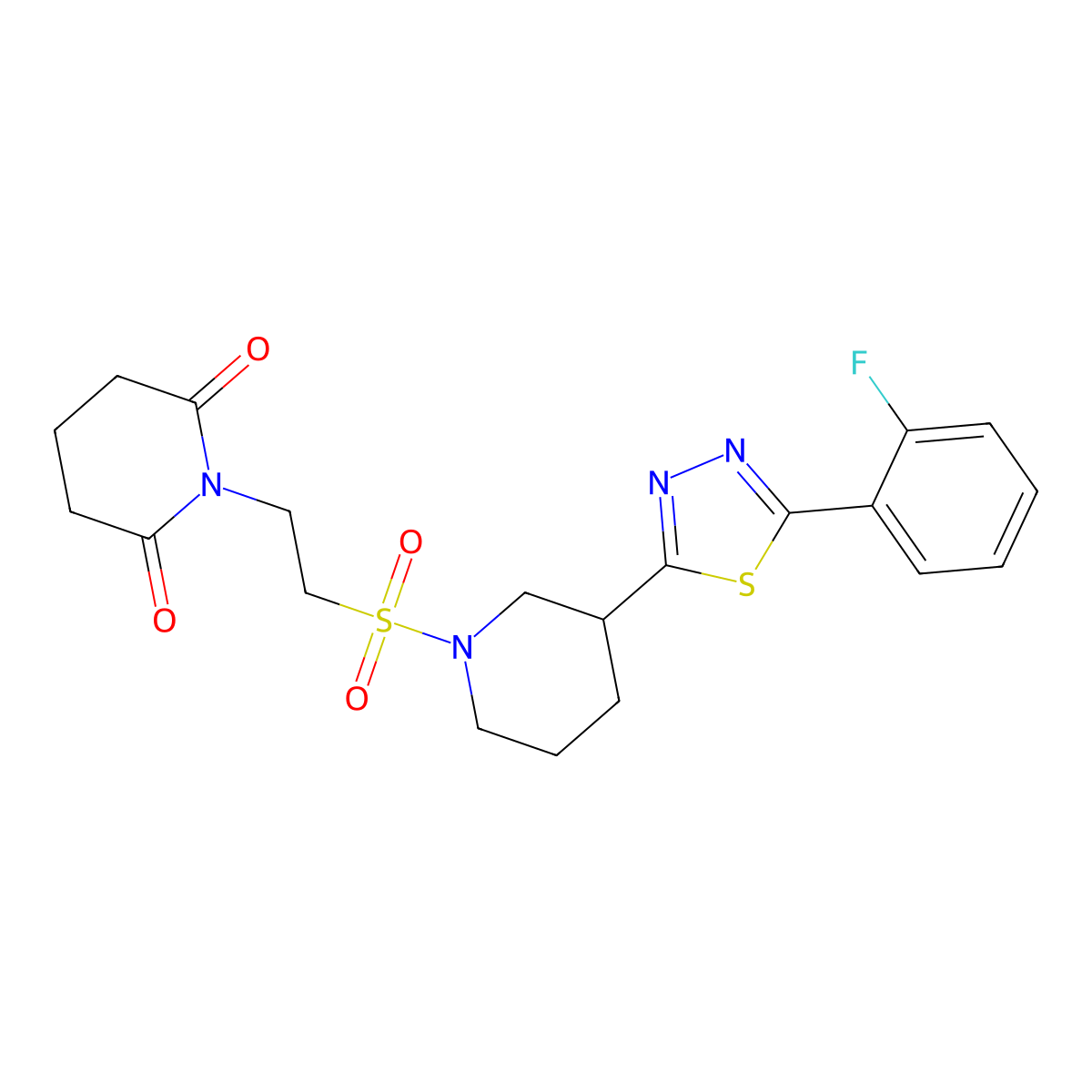 1-(2-((3-(5-(2-Fluorophenyl)-1,3,4-thiadiazol-2-yl)piperidin-1-yl)sulfonyl)ethyl)piperidine-2,6-dione molecular structure, CAS 1170432-31-1