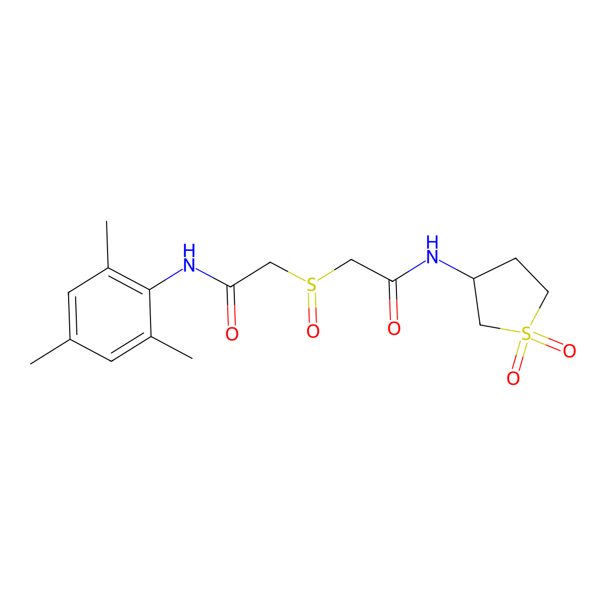 Acetamide, 2-[[2-oxo-2-[(tetrahydro-1,1-dioxido-3-thienyl)amino]ethyl]sulfinyl]-N-(2,4,6-trimethylphenyl)- molecular structure, CAS 1170432-88-8