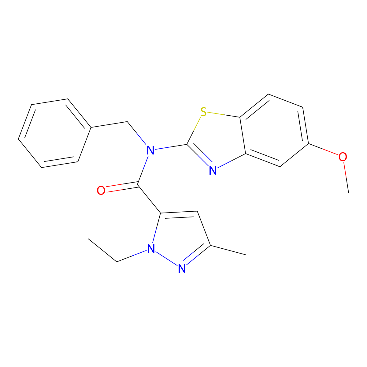 N-benzyl-1-ethyl-N-(5-methoxybenzo[d]thiazol-2-yl)-3-methyl-1H-pyrazole-5-carboxamide molecular structure, CAS 1170433-84-7