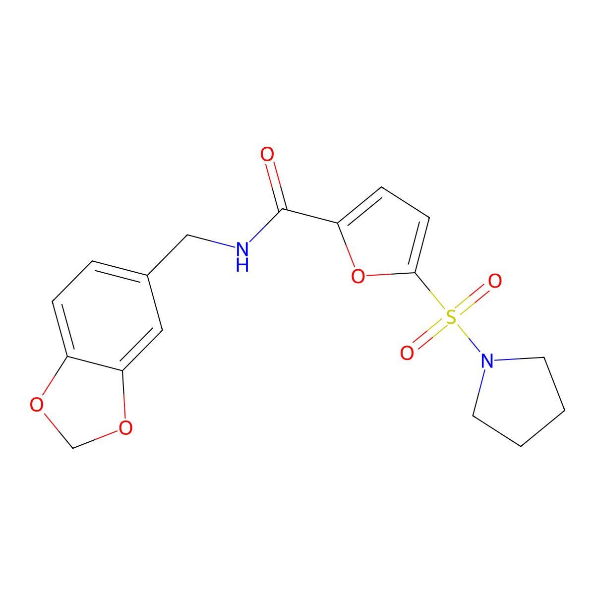 N-[(2H-1,3-benzodioxol-5-yl)methyl]-5-(pyrrolidine-1-sulfonyl)furan-2-carboxamide molecular structure, CAS 1170433-85-8