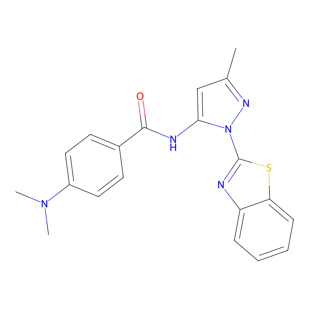 N-[1-(1,3-benzothiazol-2-yl)-3-methyl-1H-pyrazol-5-yl]-4-(dimethylamino)benzamide molecular structure, CAS 1170434-37-3