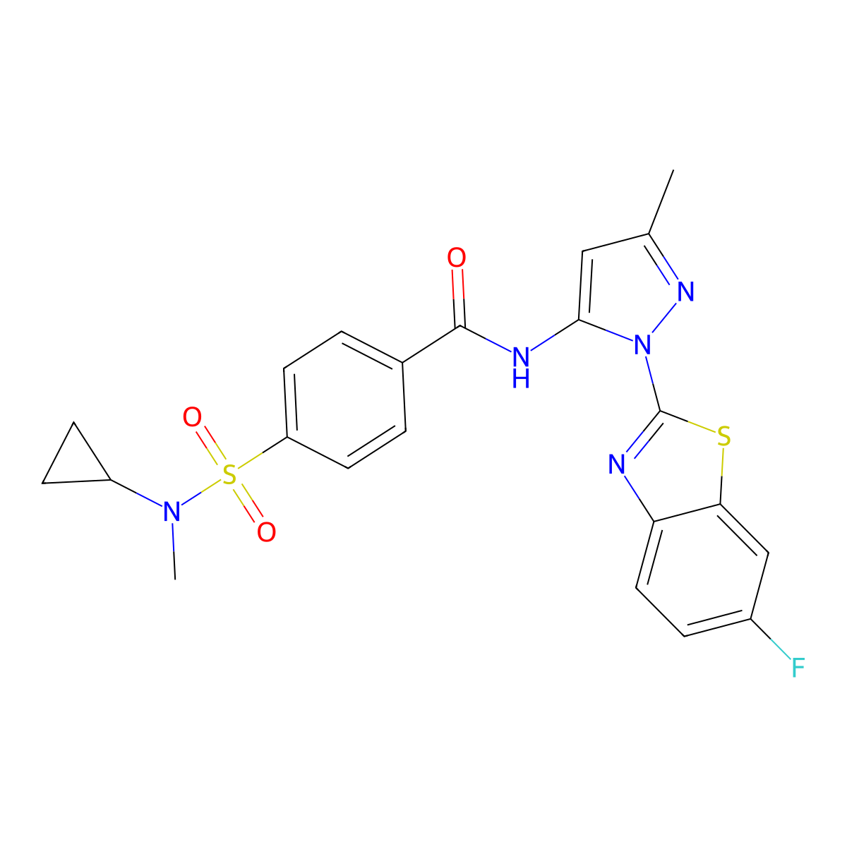 4-(N-cyclopropyl-N-methylsulfamoyl)-N-(1-(6-fluorobenzo[d]thiazol-2-yl)-3-methyl-1H-pyrazol-5-yl)benzamide molecular structure, CAS 1170435-37-6