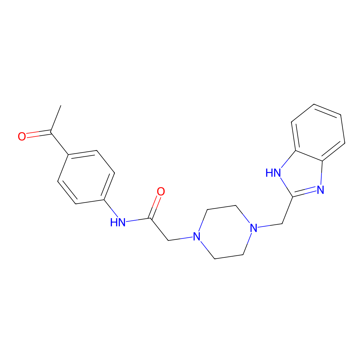 2-(4-((1H-benzo[d]imidazol-2-yl)methyl)piperazin-1-yl)-N-(4-acetylphenyl)acetamide molecular structure, CAS 1170436-13-1