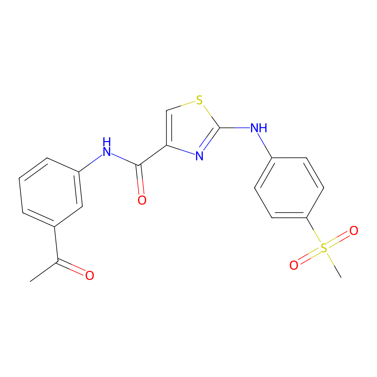 N-(3-acetylphenyl)-2-((4-(methylsulfonyl)phenyl)amino)thiazole-4-carboxamide molecular structure, CAS 1170440-27-3