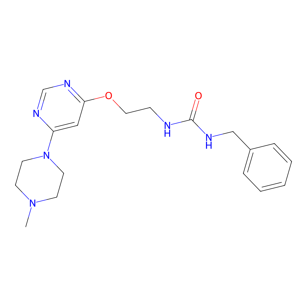 1-Benzyl-3-(2-{[6-(4-methylpiperazin-1-yl)pyrimidin-4-yl]oxy}ethyl)urea molecular structure, CAS 1170444-24-2