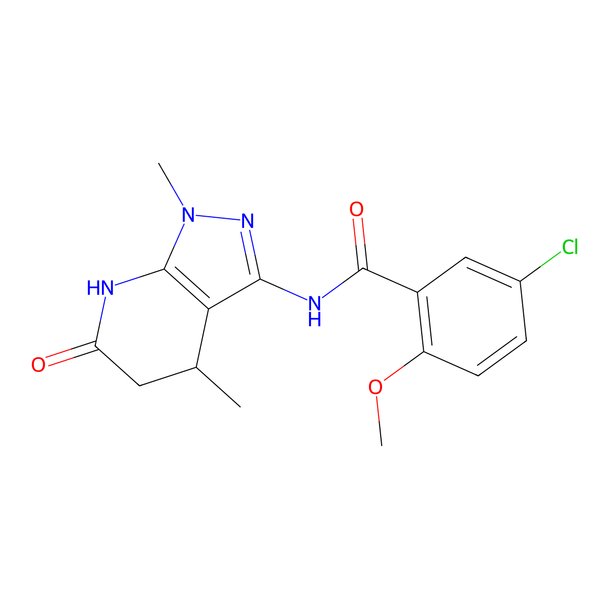 5-chloro-N-(1,4-dimethyl-6-oxo-4,5,6,7-tetrahydro-1H-pyrazolo[3,4-b]pyridin-3-yl)-2-methoxybenzamide molecular structure, CAS 1170445-62-1