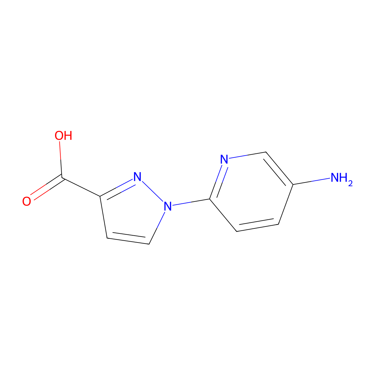 1-(5-aminopyridin-2-yl)-1H-pyrazole-3-carboxylic acid molecular structure, CAS 1170447-04-7
