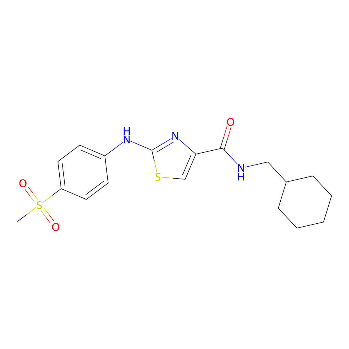 N-(cyclohexylmethyl)-2-((4-(methylsulfonyl)phenyl)amino)thiazole-4-carboxamide molecular structure, CAS 1170447-88-7
