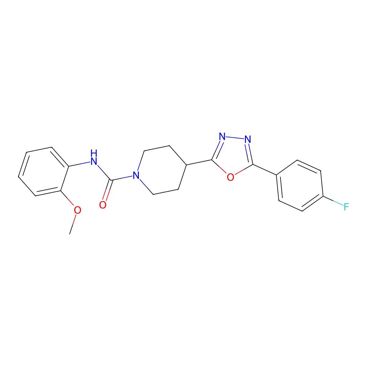 4-[5-(4-fluorophenyl)-1,3,4-oxadiazol-2-yl]-N-(2-methoxyphenyl)piperidine-1-carboxamide molecular structure, CAS 1170448-46-0