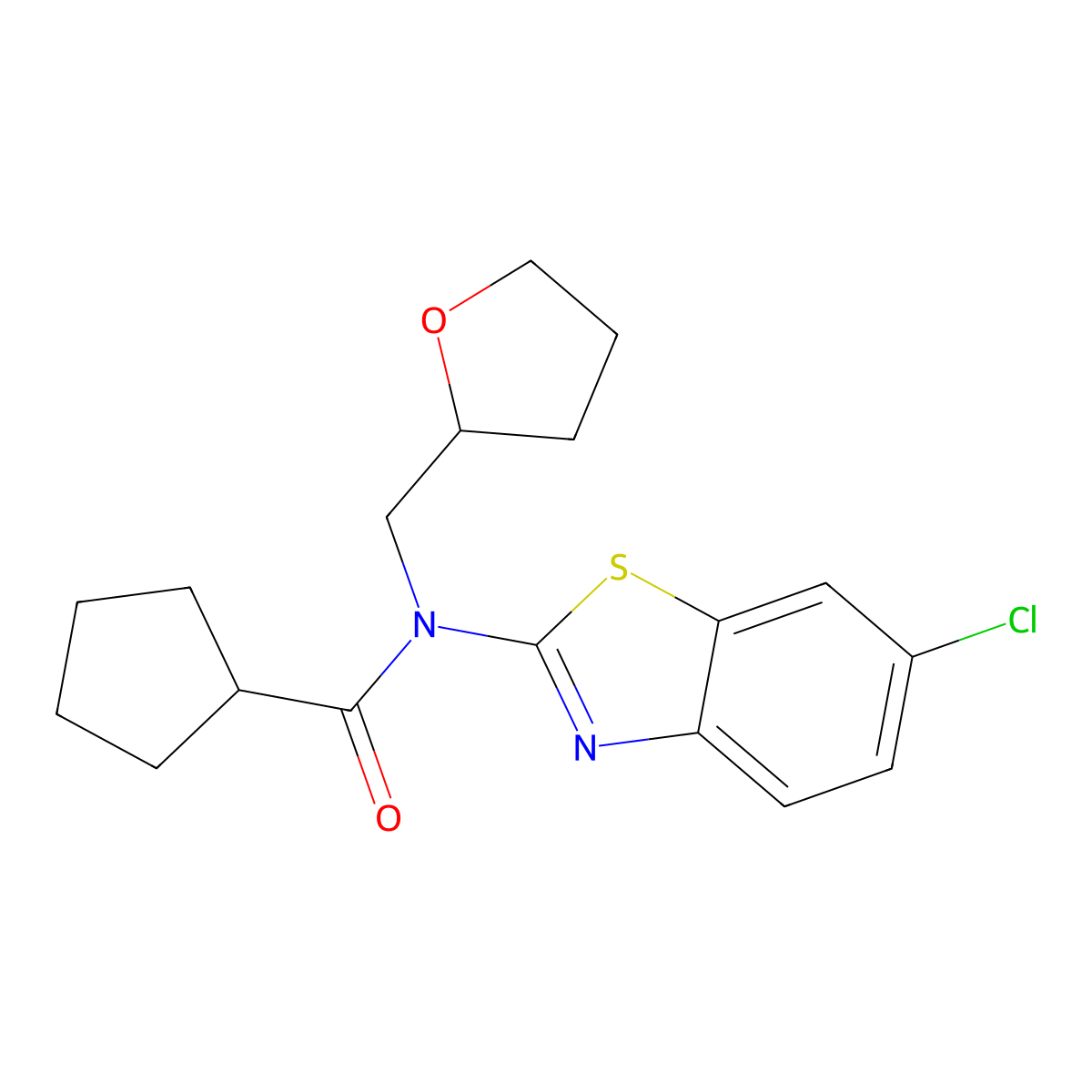 N-(6-chlorobenzo[d]thiazol-2-yl)-N-((tetrahydrofuran-2-yl)methyl)cyclopentanecarboxamide molecular structure, CAS 1170449-06-5