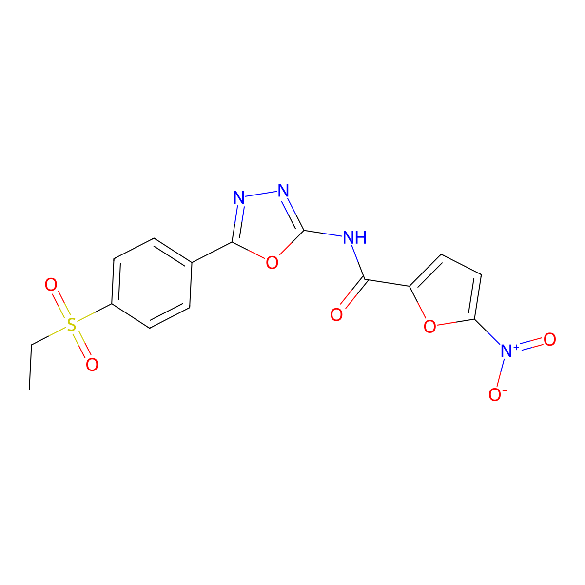 N-(5-(4-(ethylsulfonyl)phenyl)-1,3,4-oxadiazol-2-yl)-5-nitrofuran-2-carboxamide molecular structure, CAS 1170450-30-2