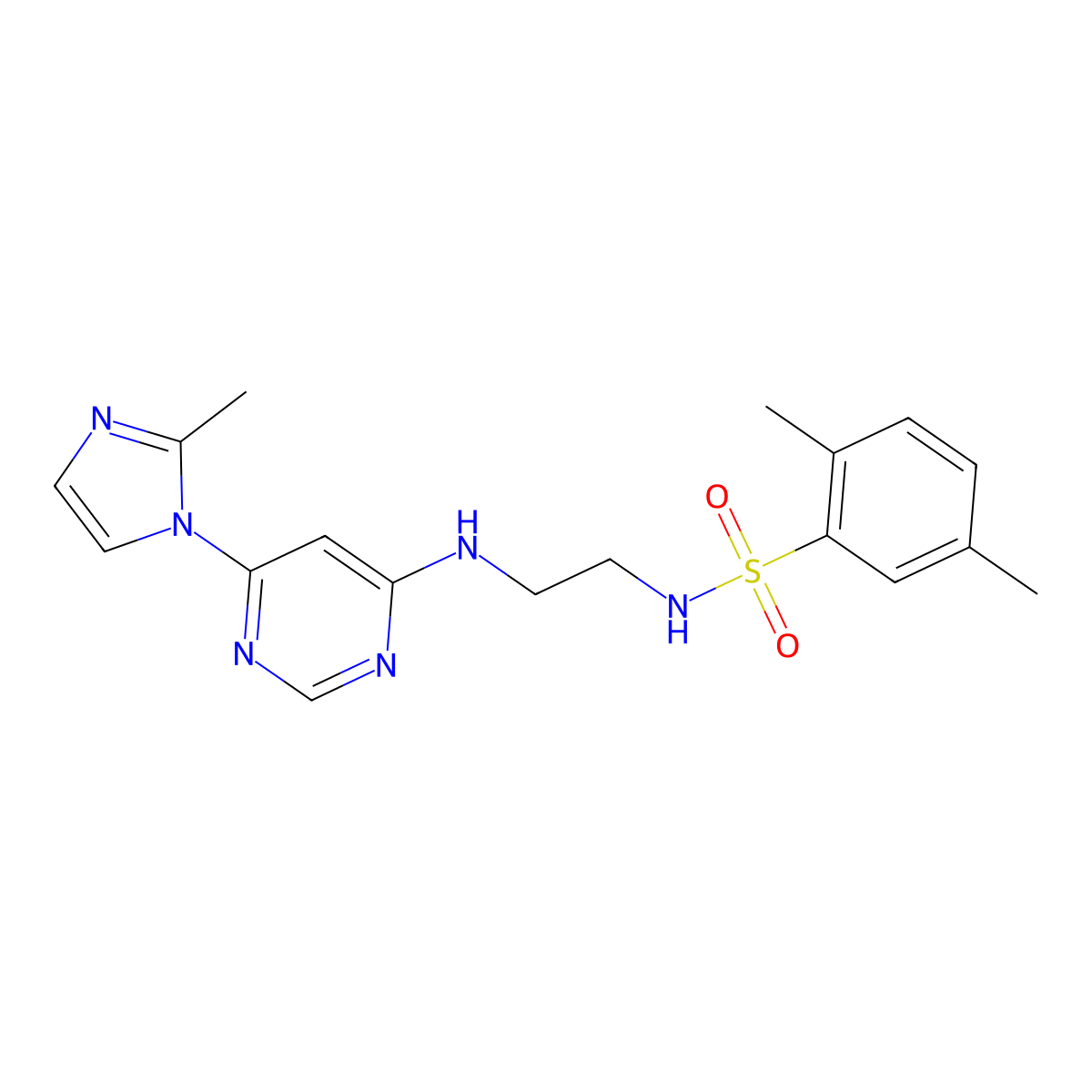 2,5-dimethyl-N-(2-((6-(2-methyl-1H-imidazol-1-yl)pyrimidin-4-yl)amino)ethyl)benzenesulfonamide molecular structure, CAS 1170450-82-4