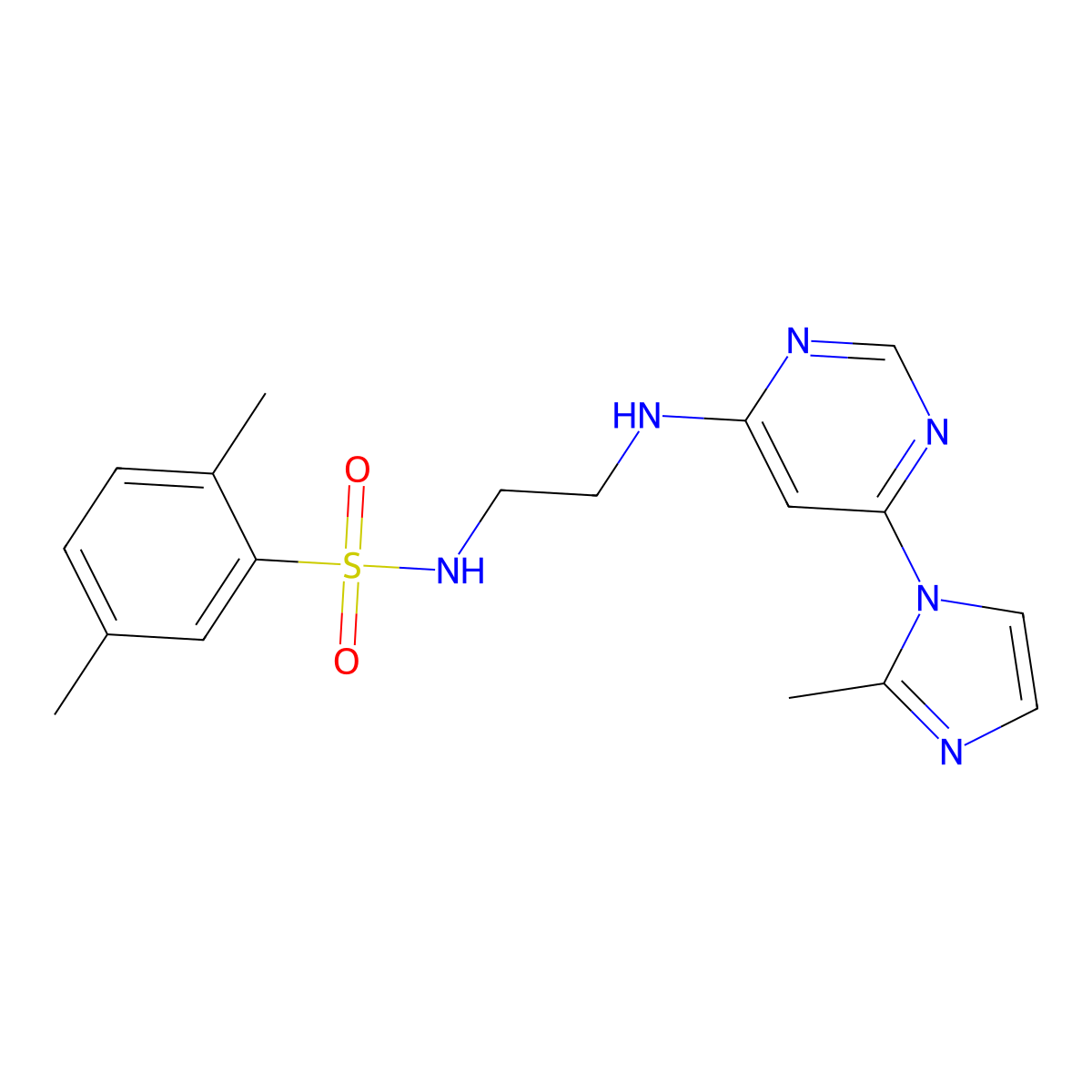 2,5-dimethyl-N-(2-((6-(2-methyl-1H-imidazol-1-yl)pyrimidin-4-yl)amino)ethyl)benzenesulfonamide molecular structure, CAS 1170450-82-4