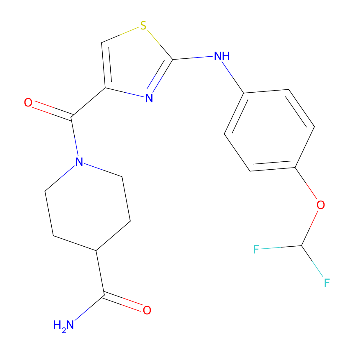1-(2-((4-(Difluoromethoxy)phenyl)amino)thiazole-4-carbonyl)piperidine-4-carboxamide molecular structure, CAS 1170451-08-7