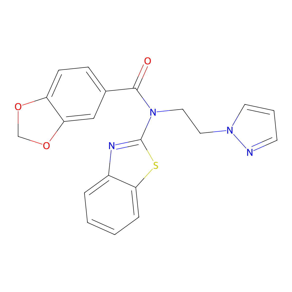 N-(2-(1H-pyrazol-1-yl)ethyl)-N-(benzo[d]thiazol-2-yl)benzo[d][1,3]dioxole-5-carboxamide molecular structure, CAS 1170452-31-9