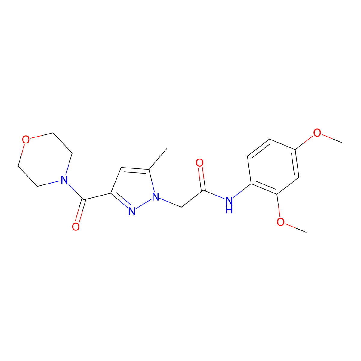 N-(2,4-dimethoxyphenyl)-2-[5-methyl-3-(morpholine-4-carbonyl)-1H-pyrazol-1-yl]acetamide molecular structure, CAS 1170454-79-1