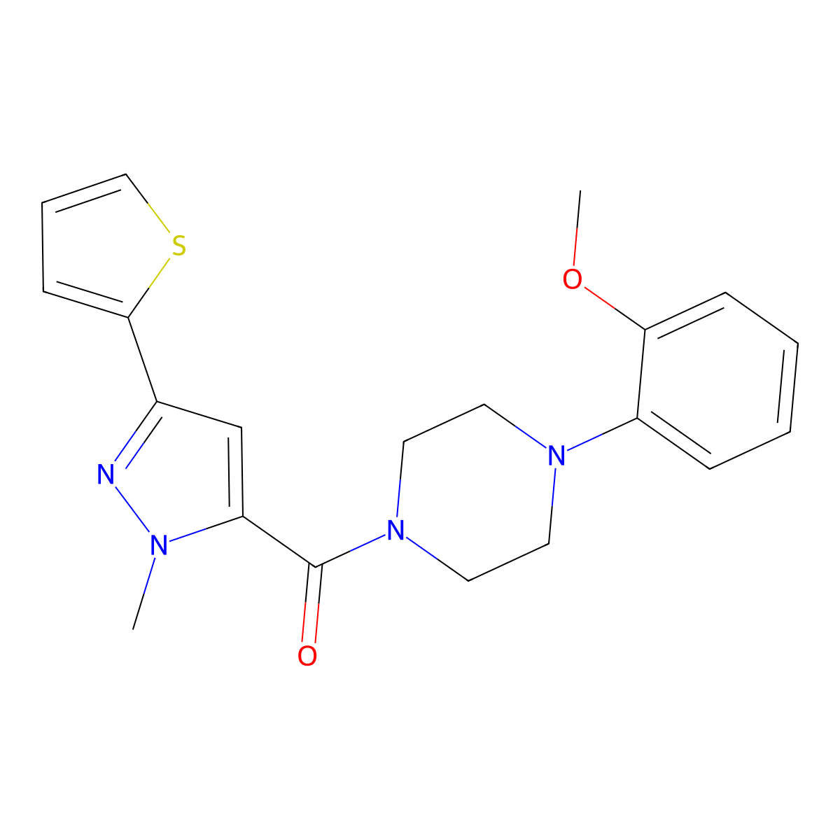 [4-(2-methoxyphenyl)piperazino][1-methyl-3-(2-thienyl)-1H-pyrazol-5-yl]methanone molecular structure, CAS 1170456-60-6