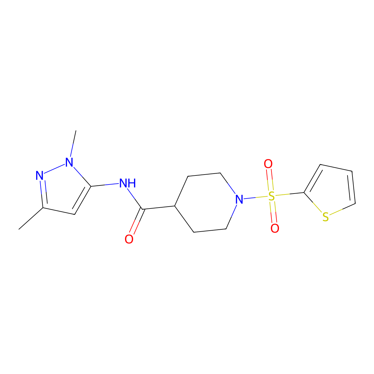 N-(1,3-dimethyl-1H-pyrazol-5-yl)-1-(thiophen-2-ylsulfonyl)piperidine-4-carboxamide molecular structure, CAS 1170458-47-5