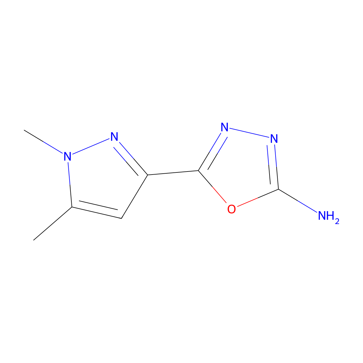 5-(1,5-dimethyl-1H-pyrazol-3-yl)-1,3,4-oxadiazol-2-amine molecular structure, CAS 1170460-87-3