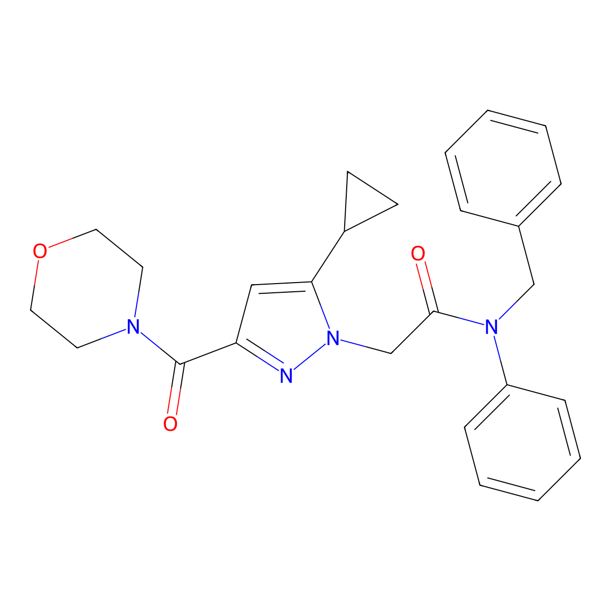 N-benzyl-2-(5-cyclopropyl-3-(morpholine-4-carbonyl)-1H-pyrazol-1-yl)-N-phenylacetamide molecular structure, CAS 1170461-45-6