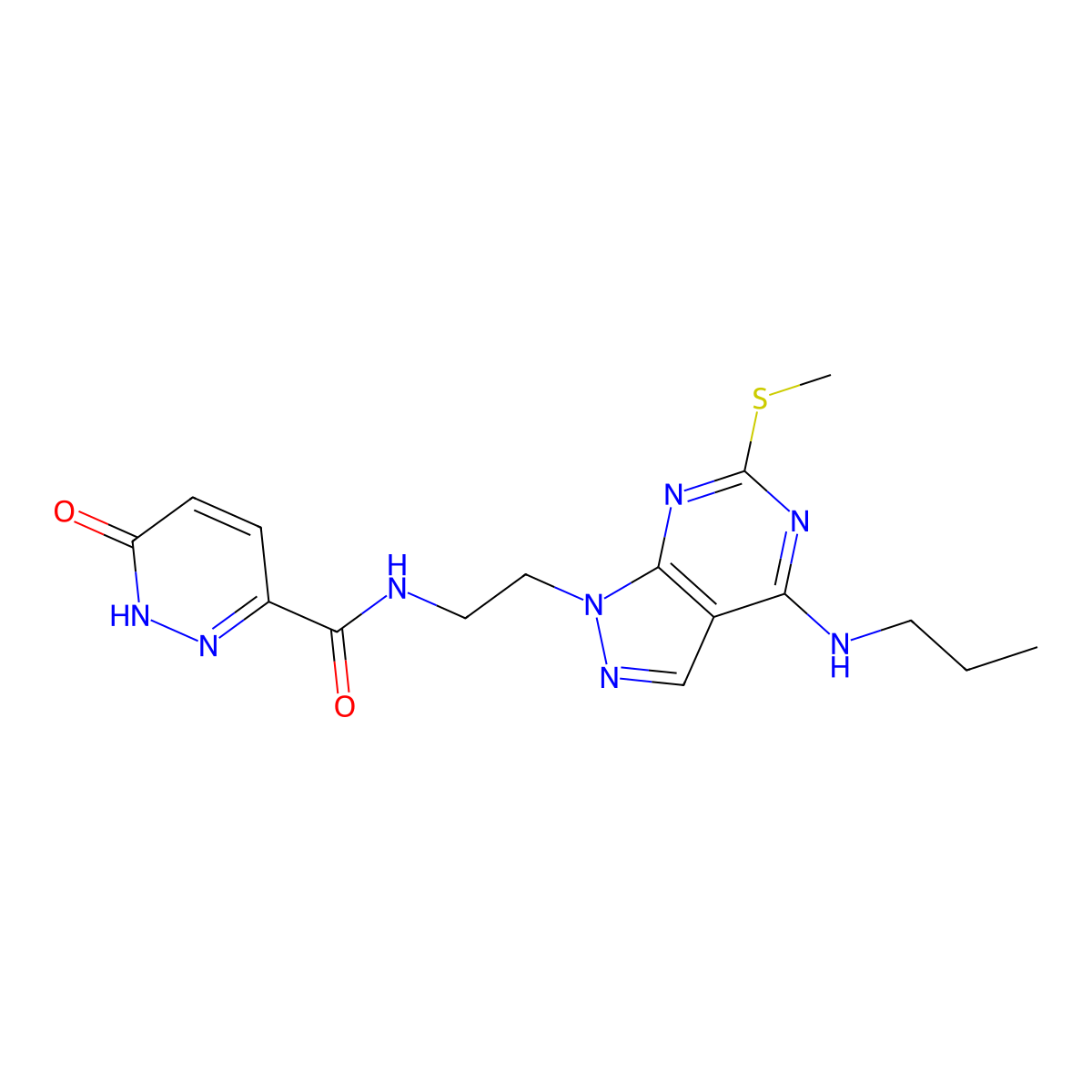 N-(2-(6-(methylthio)-4-(propylamino)-1H-pyrazolo[3,4-d]pyrimidin-1-yl)ethyl)-6-oxo-1,6-dihydropyridazine-3-carboxamide molecular structure, CAS 1170462-37-9