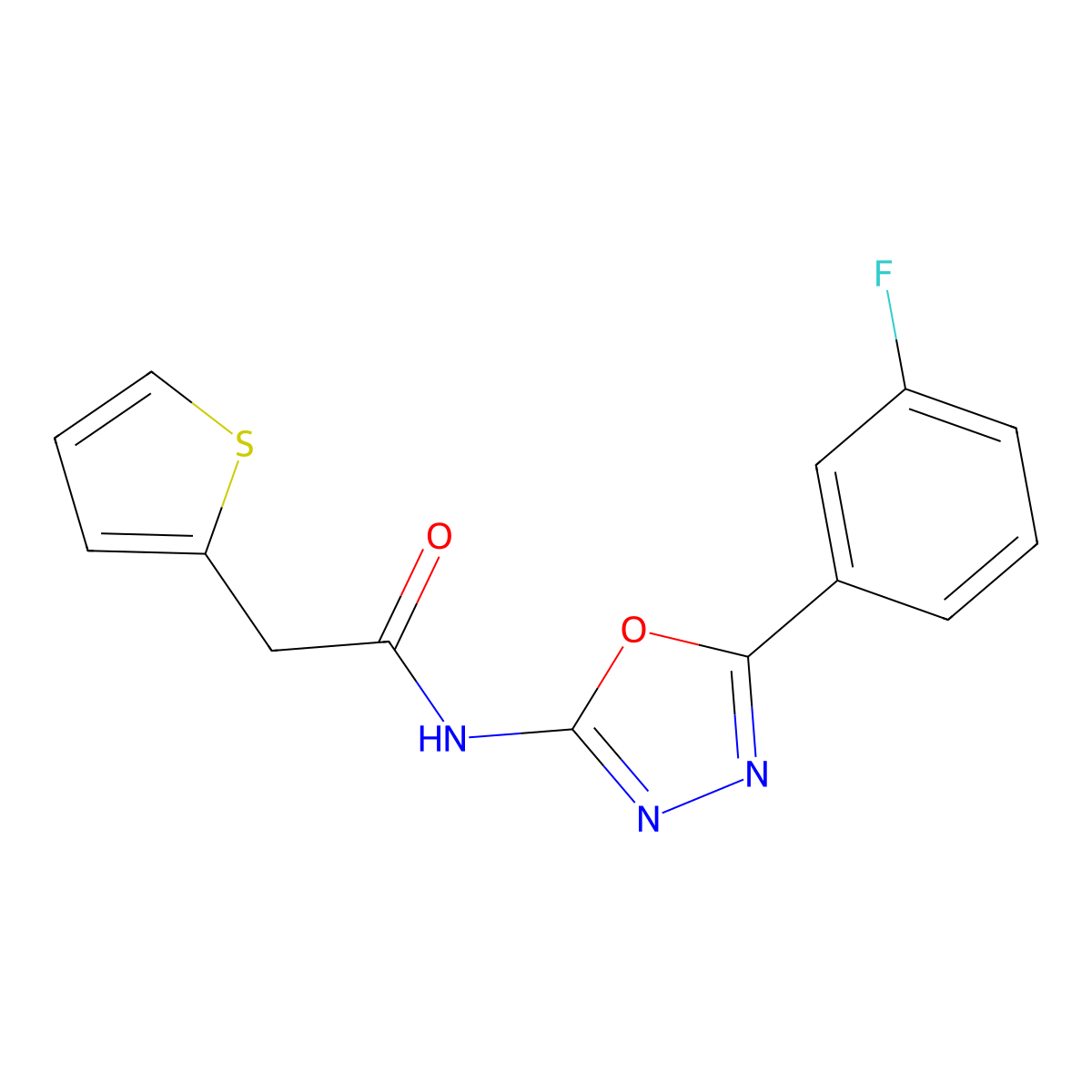 N-(5-(3-fluorophenyl)-1,3,4-oxadiazol-2-yl)-2-(thiophen-2-yl)acetamide molecular structure, CAS 1170463-07-6